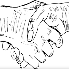 Two roughly sketched hands shaking each other.